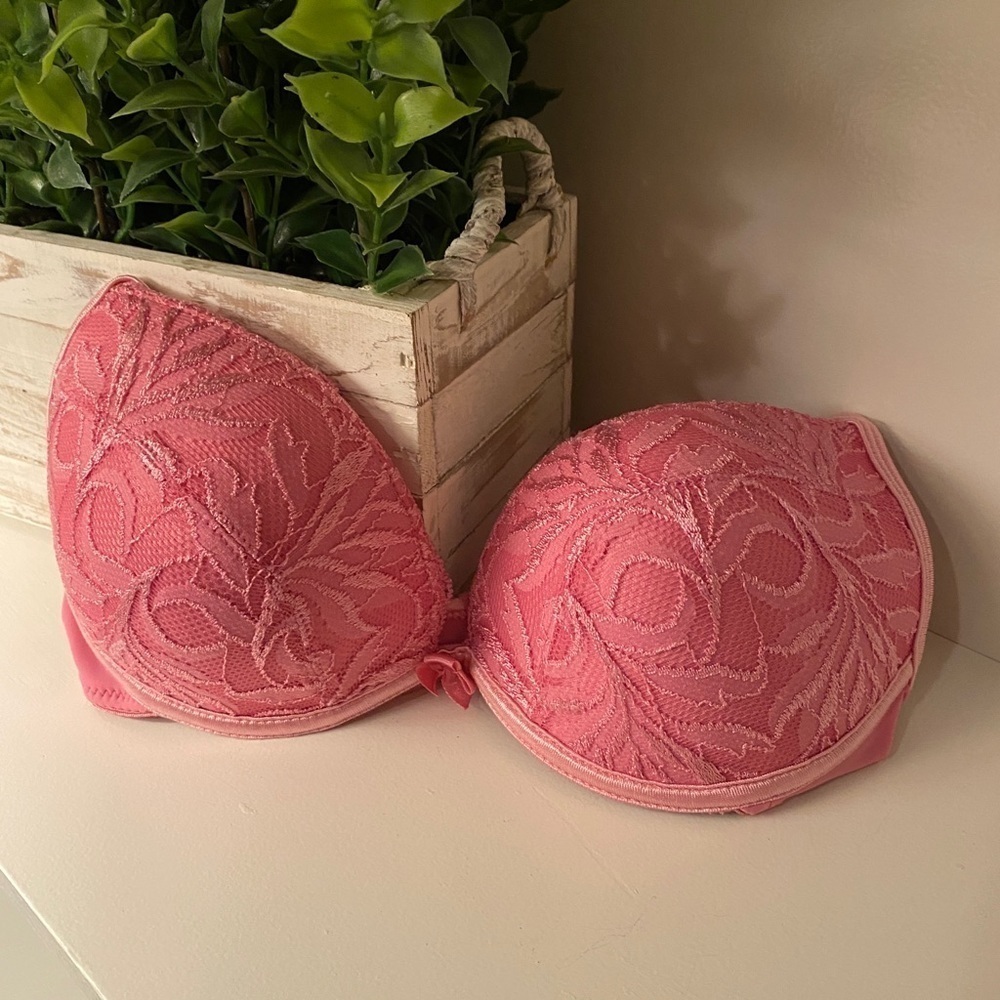 Donna L'oren Bra 32B Floral Embroidered Lace Padded Underwire Pink Style 130